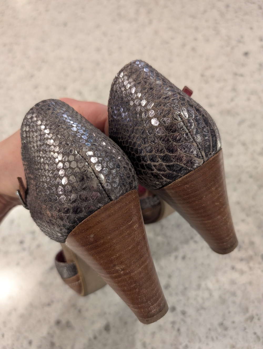 Chanii B Size 5 Platform Heels Leather Snakeskin Metallic Strappy Heeled Sandals - Picture 6 of 12